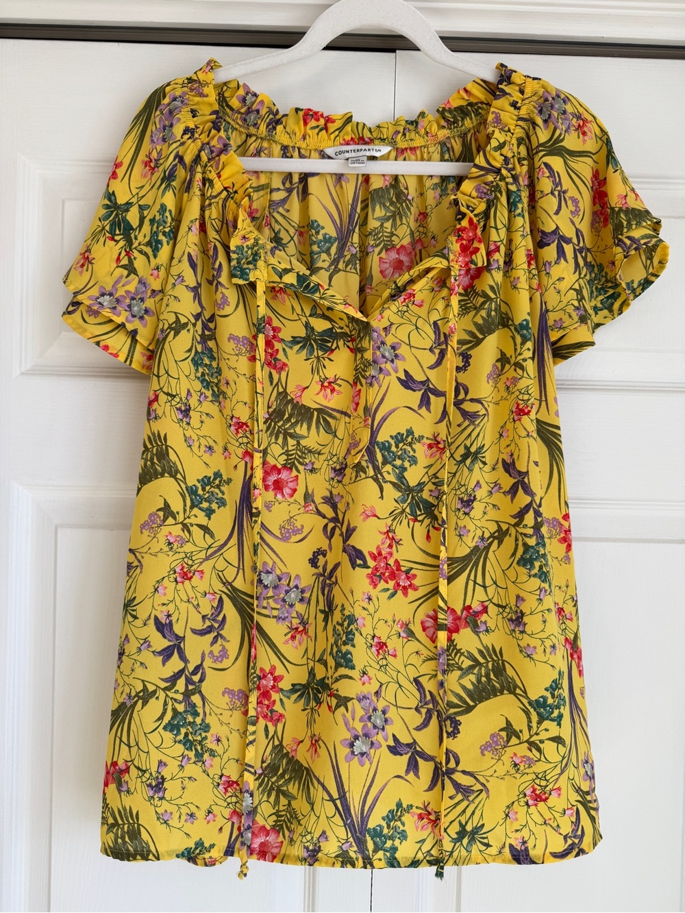 Yellow Floral Short Sleeve Blouse